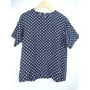 British Khaki Robert Lighton Women's Top Size 10 Blue Polka Dot Vintage Blouse